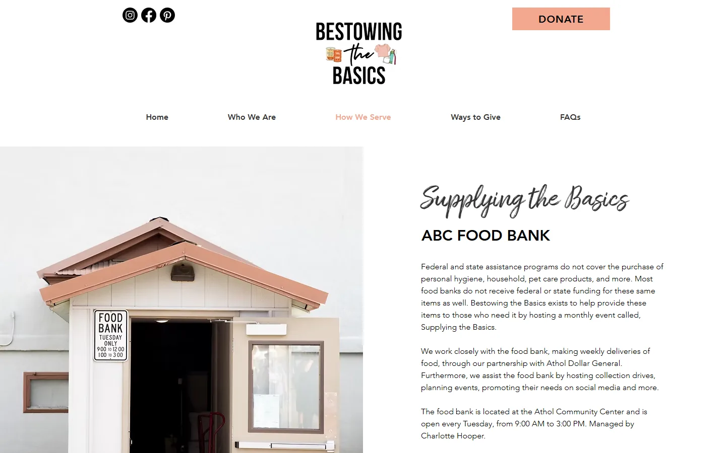 The old Bestowing the Basics How We Serve page on Wix, at the address /copy-of-hello