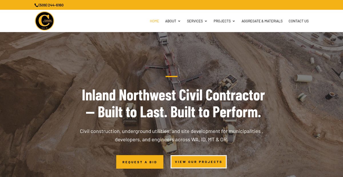 Corridor Contractors website homepage on a desktop screen, built by Carey Enterprises