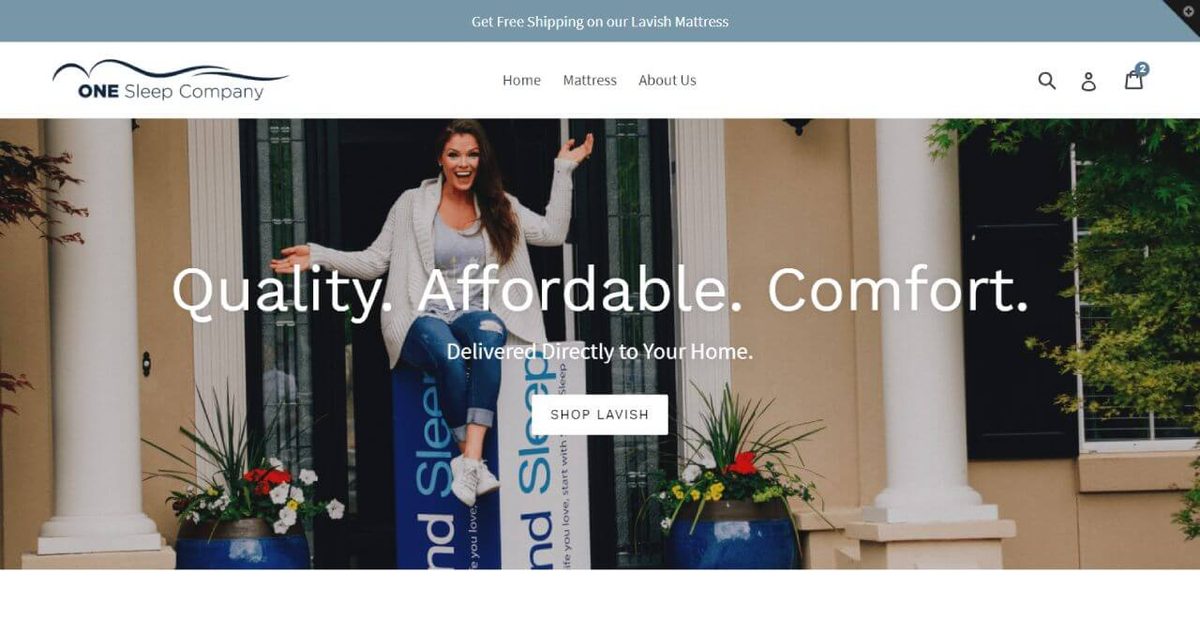 Mattress company online store homepage on a desktop screen, built by Carey Enterprises