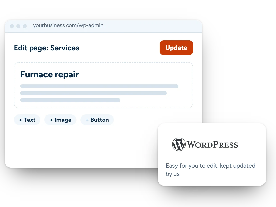 Illustration of editing a WordPress page, with the WordPress logo